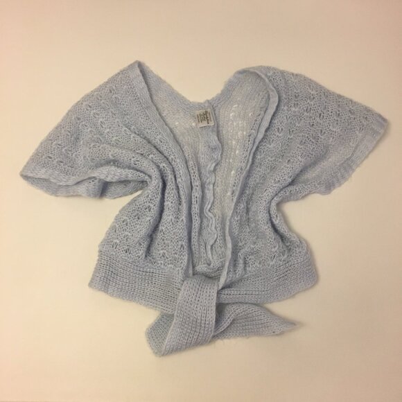 Vintage 50s 60s Wispy Blue Pastel Cropped Tie Front Sweater Dainty Cardigan (IB) - Picture 9 of 9